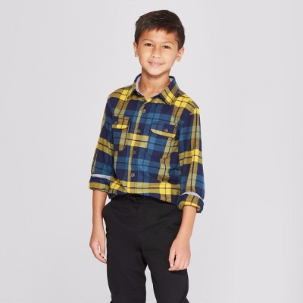 Cat & Jack Boys M Flannel Button Down Shirt
